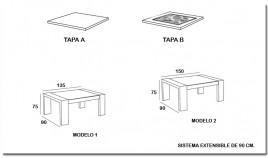 Mesa de Comedor extensible en madera de Haya con tapa cristal o madera Ref MCR45000