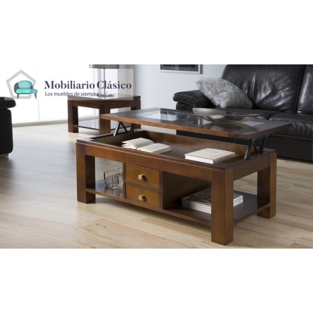 Mesa de centro elevable con posibilidad de tapa en madera o cristal Ref MCR36000