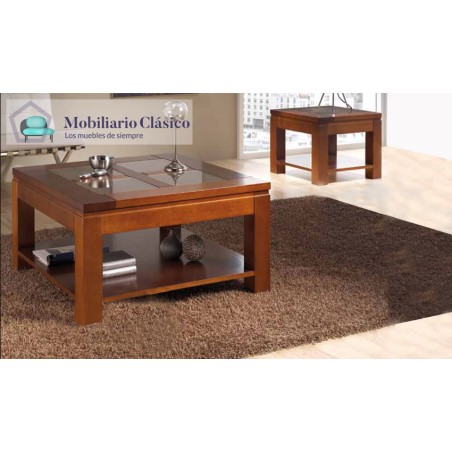 Mesa de centro cuadrada con posibilidad de tapa en madera o cristal Ref MCR37000