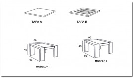 Mesa de centro cuadrada con posibilidad de tapa en madera o cristal Ref MCR37000