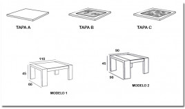 Mesa de centro con posibilidad de tapa en madera o cristal Ref MCR10000