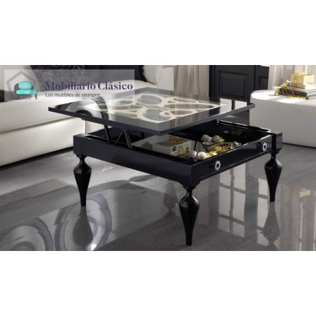 Mesa de centro elevable con posibilidad de tapa en madera o cristal Ref MCR11000