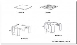 Mesa de centro elevable con posibilidad de tapa en madera o cristal Ref MCR14000