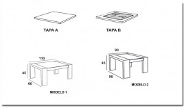Mesa de centro con posibilidad de tapa en madera o cristal Ref MCR13000