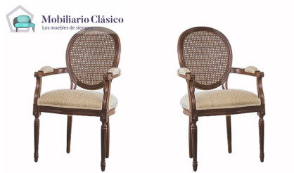 Sillón clásico de comedor fabricado en madera de haya con respaldo rejilla o tapizado a elegir Ref MCBU29000