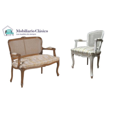 Sofá y sillón con respaldo rejilla fabricado en madera Ref MCBU79000