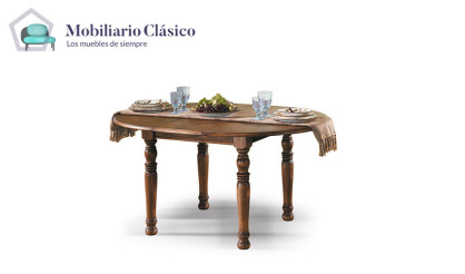 Mesa de Comedor redonda Extensible fabricada en madera de Pino Ref MCJI10025