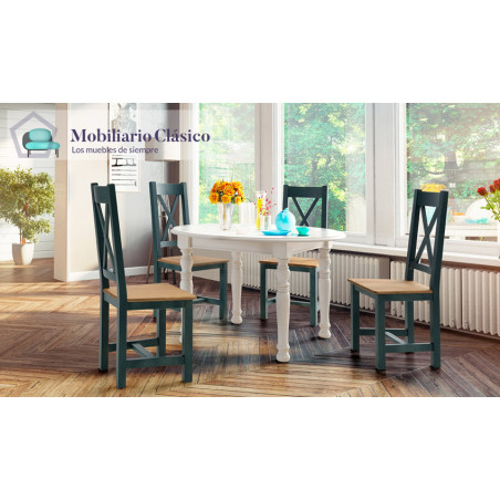 Mesa de Comedor redonda Extensible fabricada en madera de Pino Ref MCJI10015