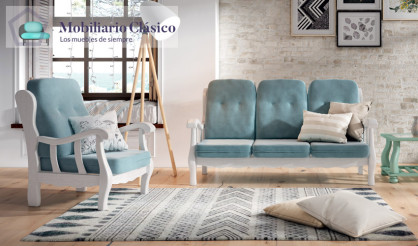 MCJI10033 Sofá estilo provenzal fabricado en madera de pino disponible en 3, 2 y 1 Plazas