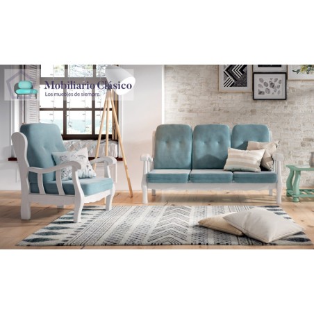 MCJI10033 Sofá estilo provenzal fabricado en madera de pino disponible en 3, 2 y 1 Plazas