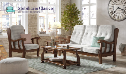 MCJI10034 Sofá estilo provenzal fabricado en madera de pino disponible en 3, 2 y 1 Plazas