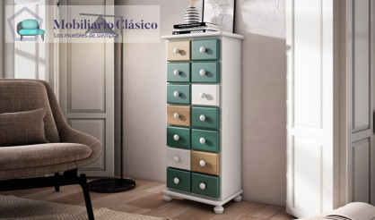 Mueble con cajones estilo provenzal fabricado en madera de Pino Ref MCJI10047