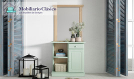 Taquillón con espejo estilo provenzal fabricado en madera de Pino Ref MCJI10051