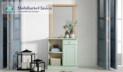 Taquillón con espejo estilo provenzal fabricado en madera de Pino Ref MCJI10051