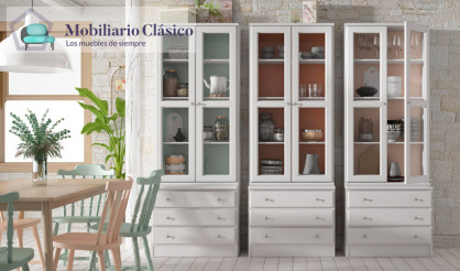 Vitrina con cajones en madera de Pino