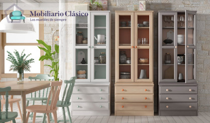 Vitrina con cajones en madera de Pino Ref MCJI10057