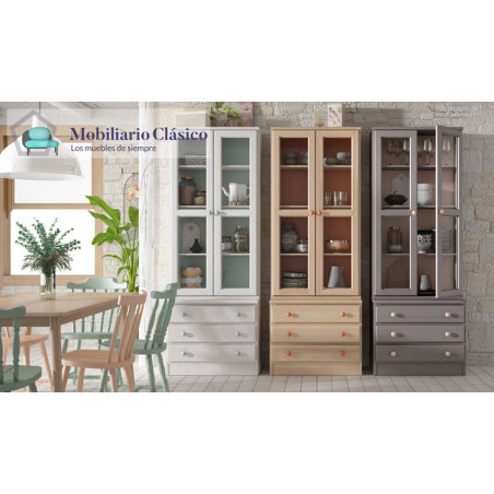 Vitrina con cajones en madera de Pino Ref MCJI10057