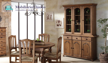 Aparador con vitrina fabricado en madera de Pino Ref MCJI10078