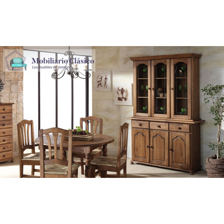 Aparador con vitrina fabricado en madera de Pino Ref MCJI10078