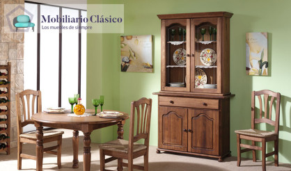 Aparador con vitrina fabricado en madera de Pino Ref MCJI10084